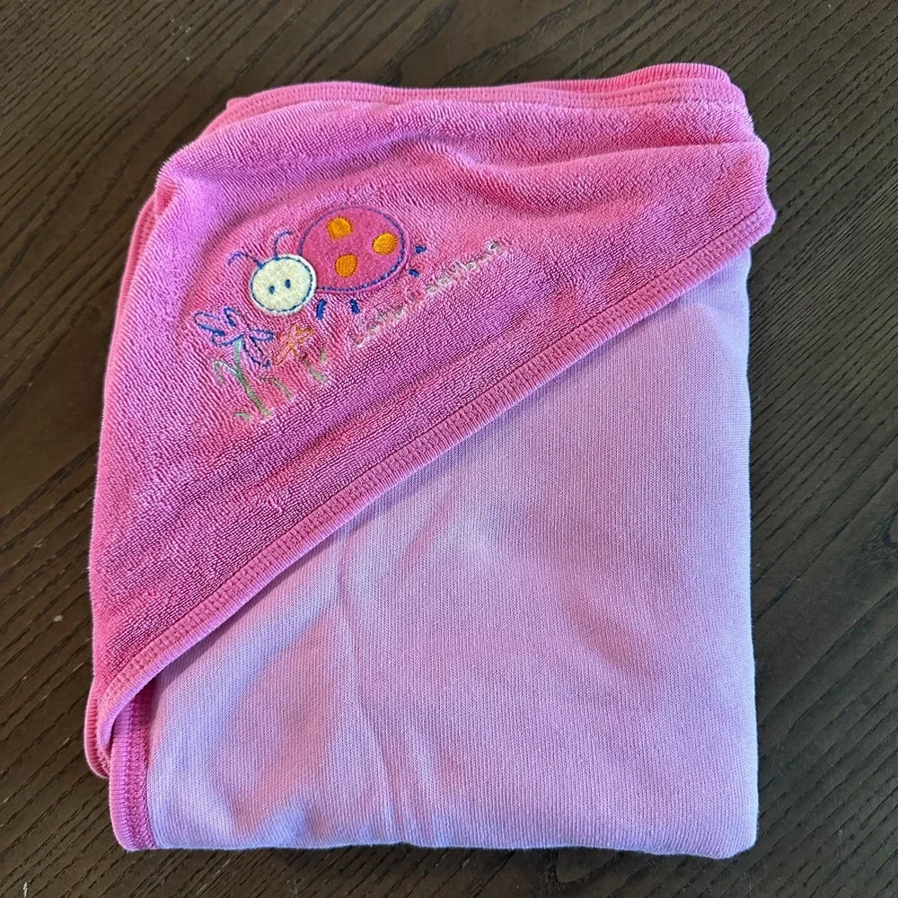 Vintage Carter's Little Ladybug Pink Terry‎ Hood Hooded Towel Blanket Baby Girl